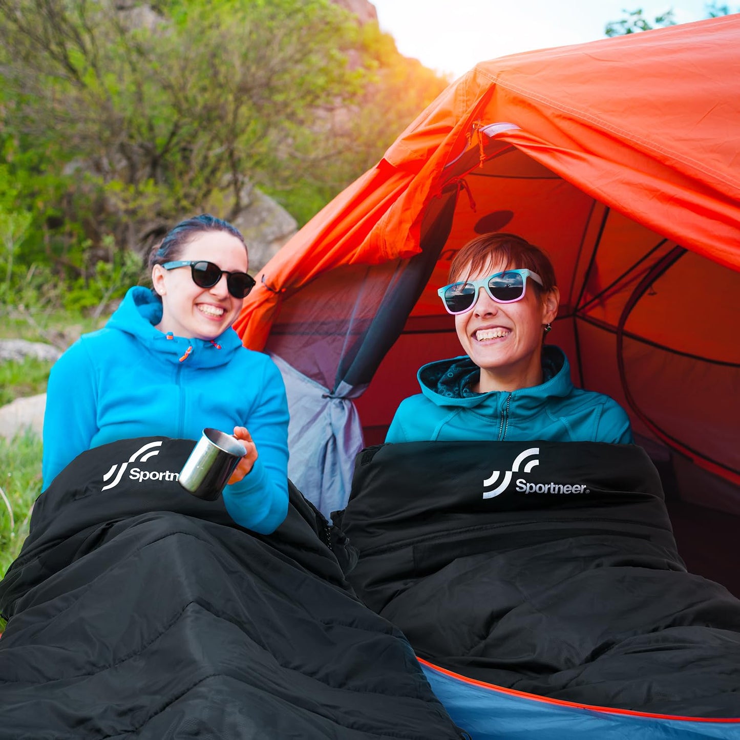 Sportneer Heated Sleeping Bag with 5 Heating Zones, Warm Flannel Cold Weather Sleeping Bag for Adults, 3 Heat Levels USB Powered (Power Bank Not Included), Winter Camping & Outdoor Hiking