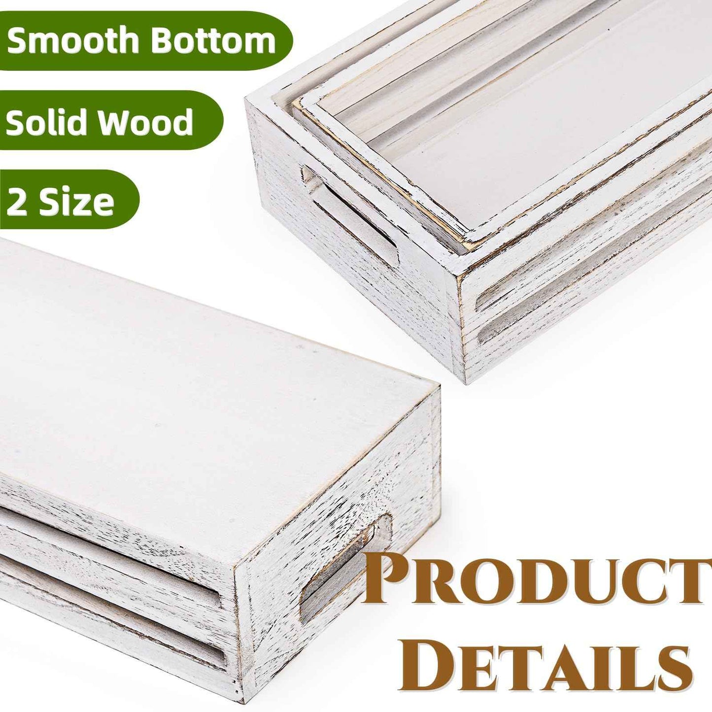 Noamus 2 Pack Bathroom Decor Box, 16" 15" Wooden Toilet Paper Holder, White Toilet Storage Basket, Toilet Tissue Tray with Handles for Home Decor, Tank Topper, Bathroom Kitchen Counter