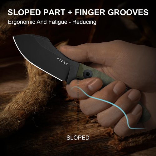 Kizer Rook Fixed Blade Knife, 3.11" Nessmuk-style D2 Blade Hunting Knives with Olive Green G10 Handle, Bushcraft Knife with Sheath & TekLok for Camping Hunting Survival 1090M1