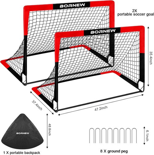 BORNEW Soccer Goals - 2 Pack Portable Pop Up Nets for Kids & Adults | Indoor & Outdoor Use, 7X5/6X4/4X3 ft