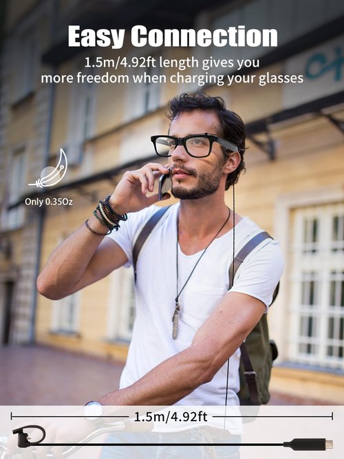 Charging Cable for Ray-Ban Meta Glasses, 4.9ft Charge While Using,Portable Meta Glasses Charger for Phone/Power Bank,Tangle-Free,Charger for Travel & Car