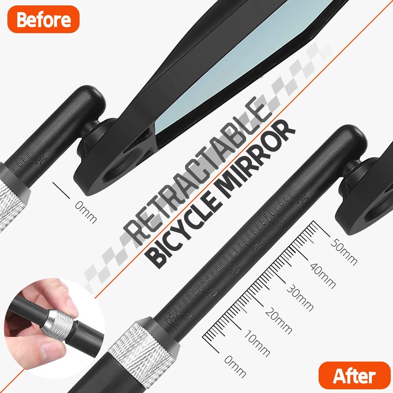 WEST BIKING Anti-Glare Handlebar Bike Mirror - Bike Rear View Mirror With Retractable & 360 ° Adjustable Lens, Foldable Bicycle Mirror For 20-23mm Handlebar（left）