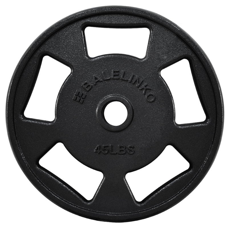 Balelinko Cast Iron 2-Inch Olympic Grip Plate Weight Plate for Strength Training, Weightlifting and Crossfit in Single, 45LB, Black