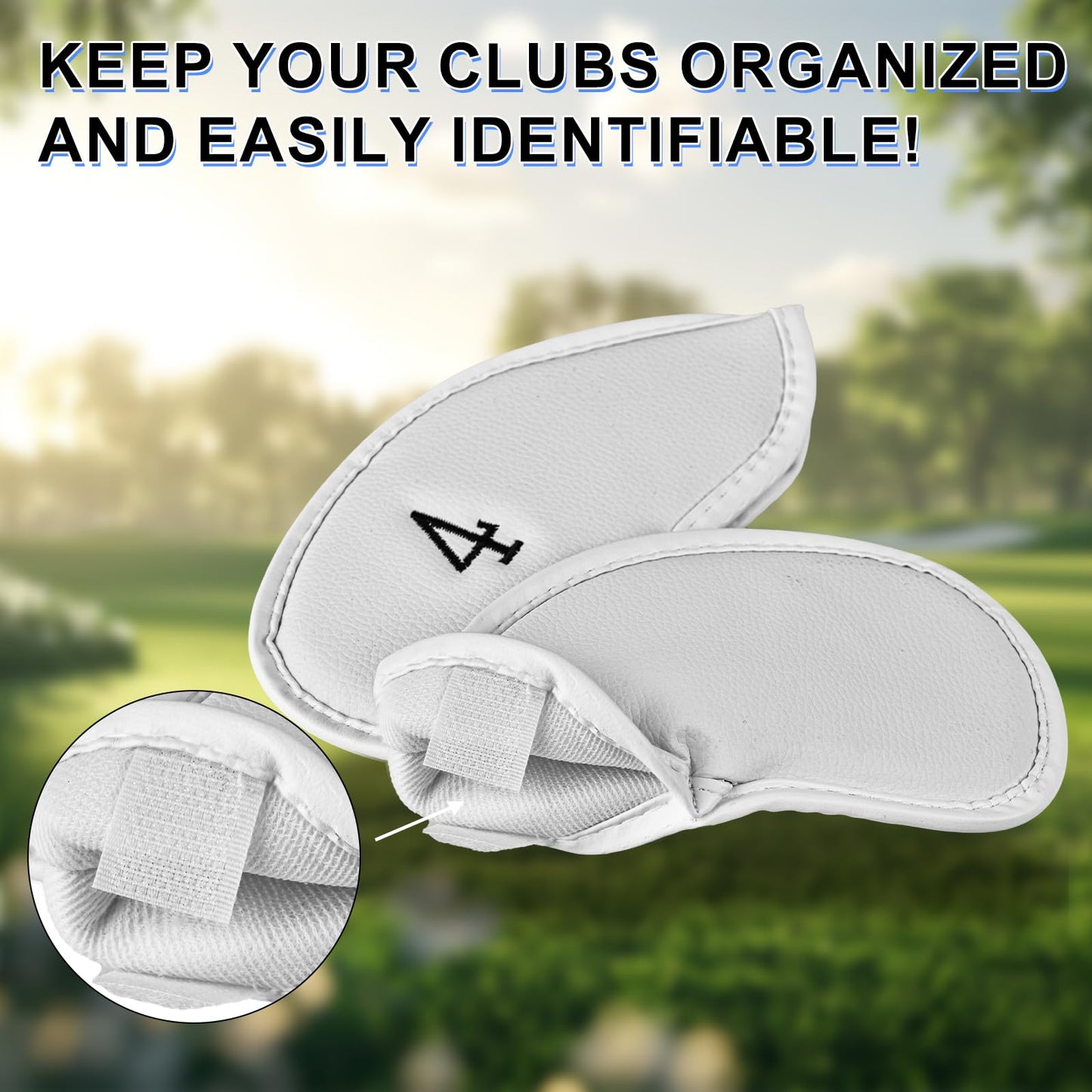 10PCS Premium Synthetic Leather Golf Club Covers, White Thick Golf Iron Covers, Durable and Stylish Head Covers for Golf Clubs, Fits Most Clubs