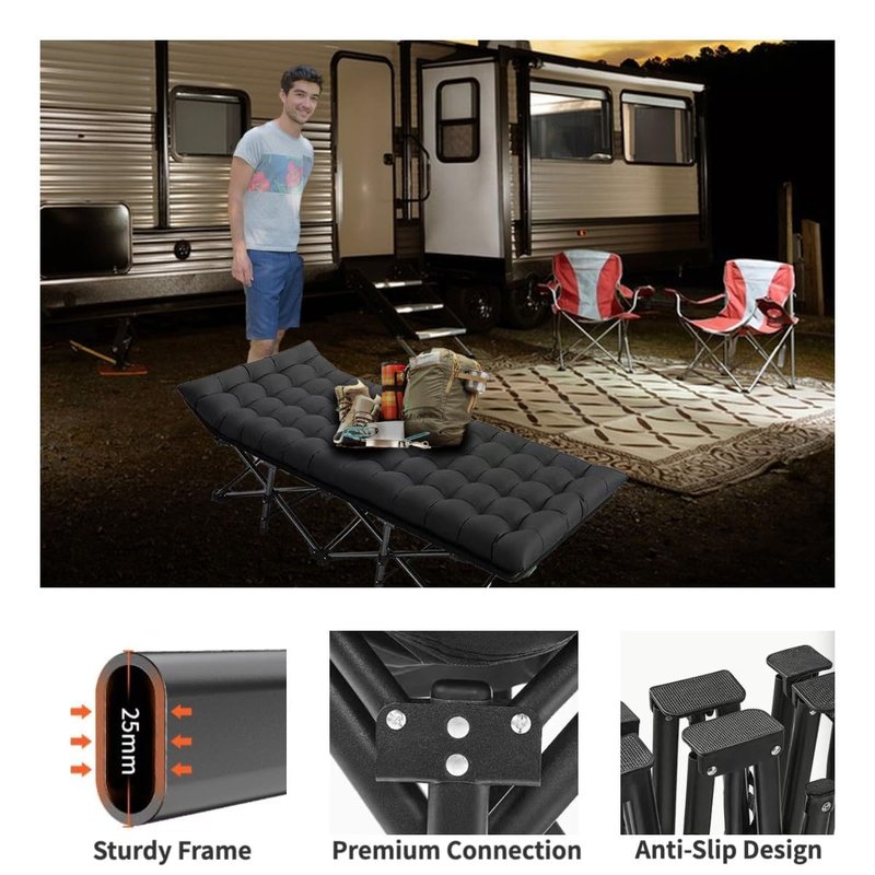 Procands Oversized XXL Folding Camping Cot W/Mat for Adults, Heavy Duty Outdoor Bed with Carry Bag,1200 D Layer Oxford Portable Travel Camp Cots 32" Extra Wide Sleeping Cots Holds Up to 900LB