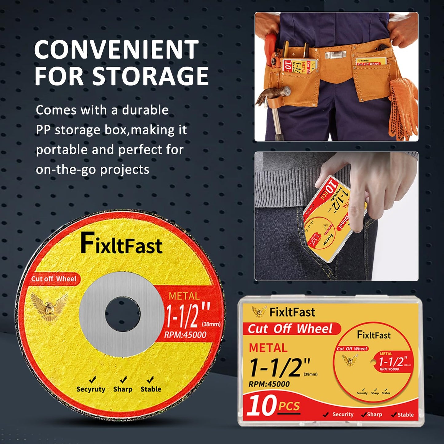 FIXLTFAST 1-1/2 Cut Off Wheels,1.5" x 1/8" Fiberglass Metal Cutting disc for Rotary Tool Accessories Include Mandrels- 11 Pack