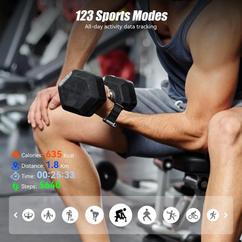 ganopterygon Smart Watch with 2.01" HD Touchscreen, Bluetooth Calls, 130+ Sports Modes, 24/7 Heart Rate & Sleep Monitor, IP67 Waterproof, iOS/Android Compatible