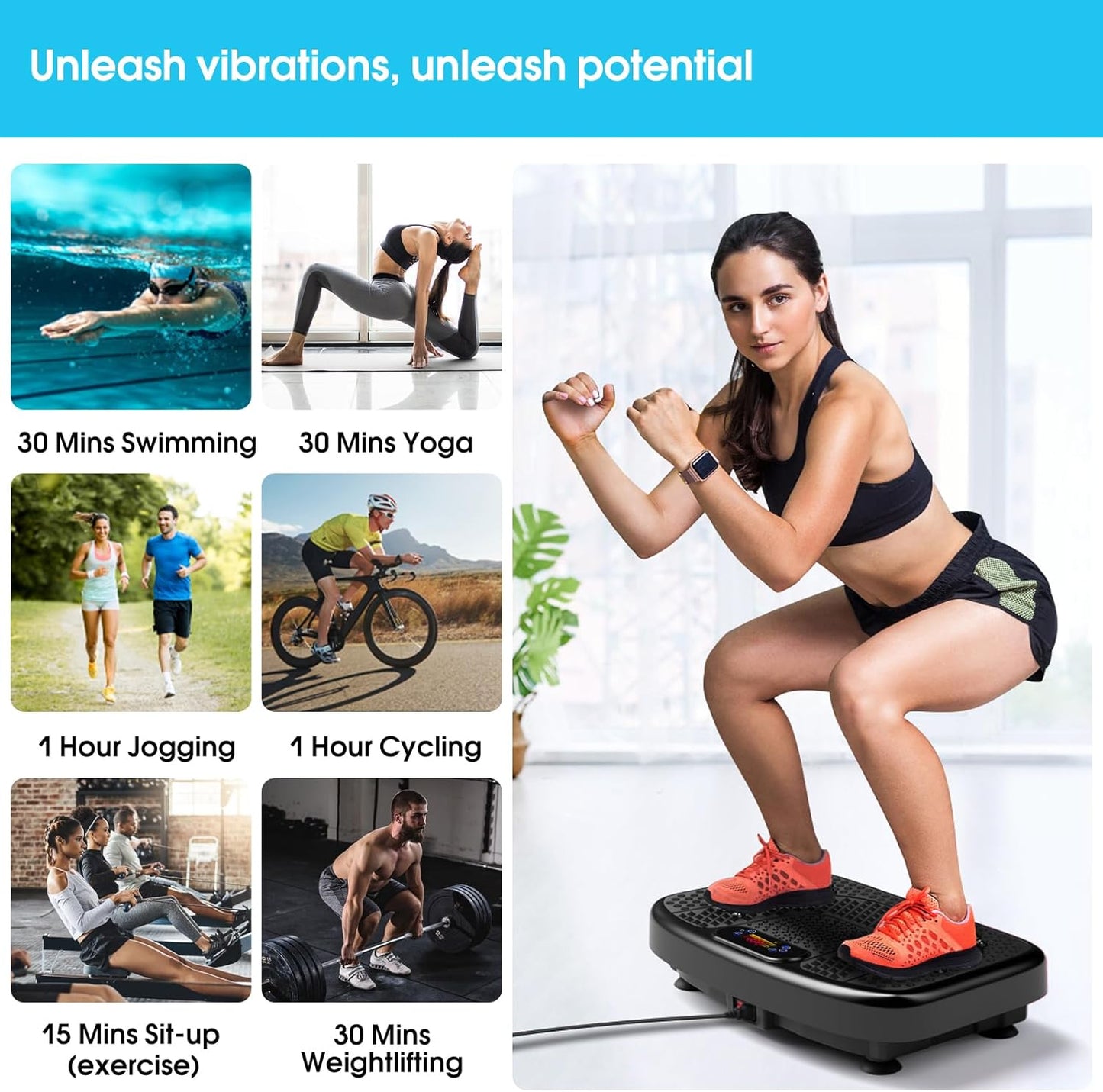 SoftGym Vibration Plate - Whole Body Exercise Machine for Lymphatic Drainage | 450 Lbs Capacity with Resistance Bands