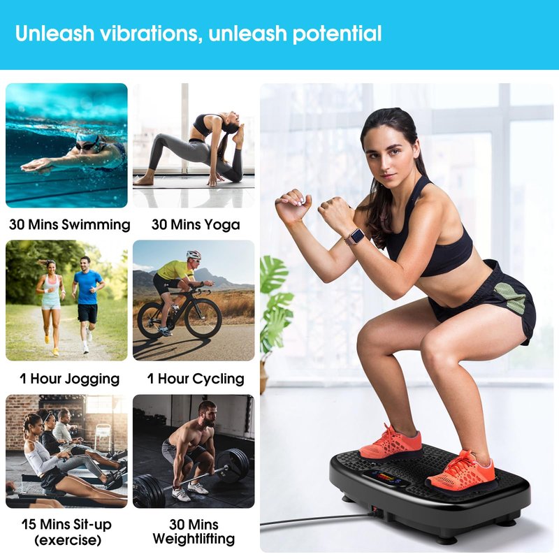 SoftGym Vibration Plate Exercise Machine for Lymphatic Drainage,Power Vibrate Stand Shake Board Whole Body Workout Waver with Resistance Bands Weight Loss Gifts for Women Men-Black