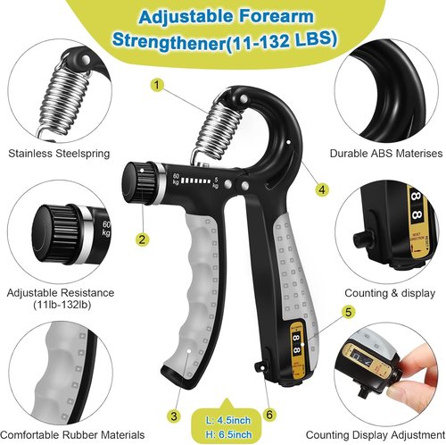 Grip Strength Trainer Kit - 6 Pack Hand Grip Strengthener & Finger Exerciser for Muscle Building & Recovery
