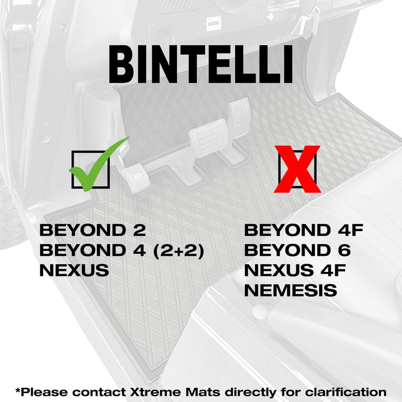 Xtreme MATS Rubber Golf Cart Mat for Bintelli Golfcars, Full Coverage Rubber Front Floor Liner Protects OEM Factory Flooring Compatible with Bintelli Beyond & Nexus (Blue Trim)