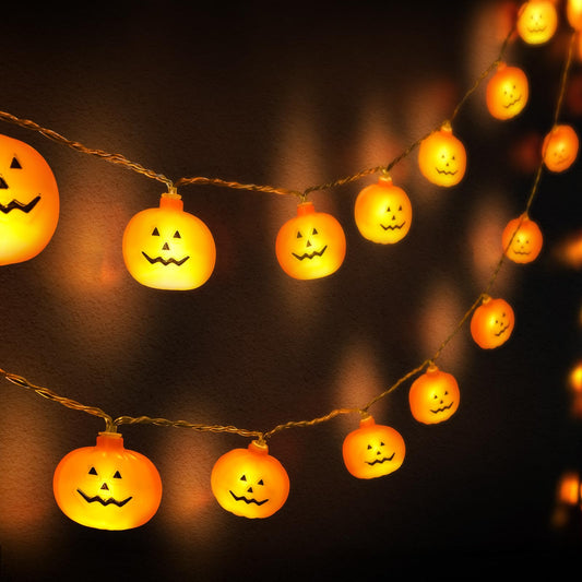 Avswdwbo Halloween Decorations Pumpkin String Lights - 20 LED 10 FT 3D Cute Waterproof Orange Jack-O-Lantern Battery Operated Lights, 2 Modes Steady/Flickering Light for Indoor Outdoor Party Decor