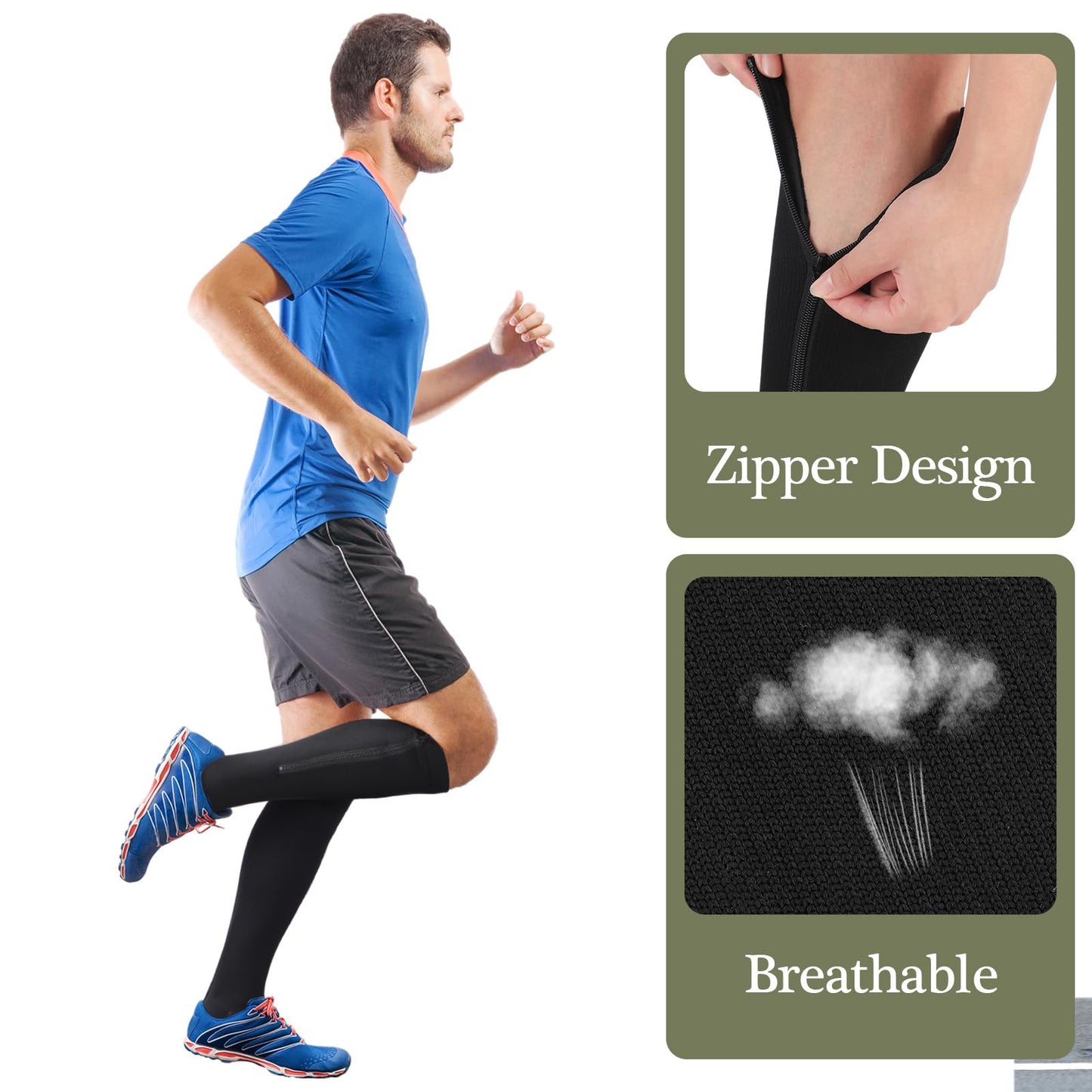 Tarpop 4 Pairs Men Zipper Compression Socks Colorful 20-30mmhg Compression Stockings with Zipper for Men Women Swelling Edema (Dark Color,L/XL)