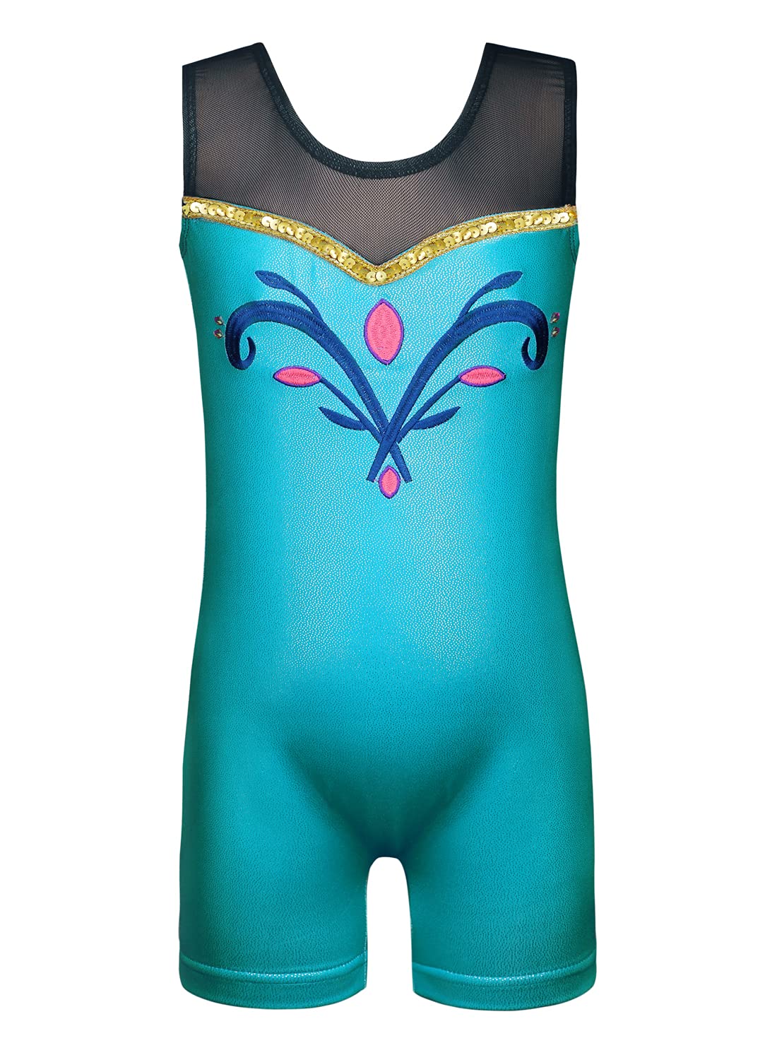 HOZIY Gymnastics Leotards for Girls 7-8 With Shorts Black Aqua Blue Teal Blue Sequins Lace Bodysuits