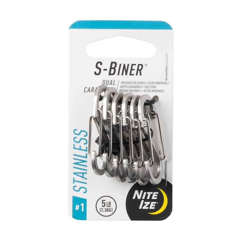 Nite Ize S-Biner Stainless Steel Dual Carabiner - Stainless Steel S-Biners for Key Organizer, Key Rings, or Belt Clip - Size 1, (6 Pack)