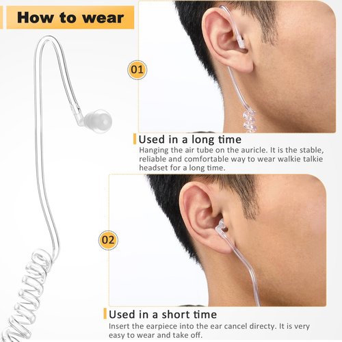 Weewooday 10 Pack Walkie Talkies Earpiece with PPT Mic 2 Pin Acoustic Tube Headset Earpiece Compatible with Baofeng UV-5R Retevis H-777 RT1 RT21 RT22 Arcshell AR-5 2 Ways