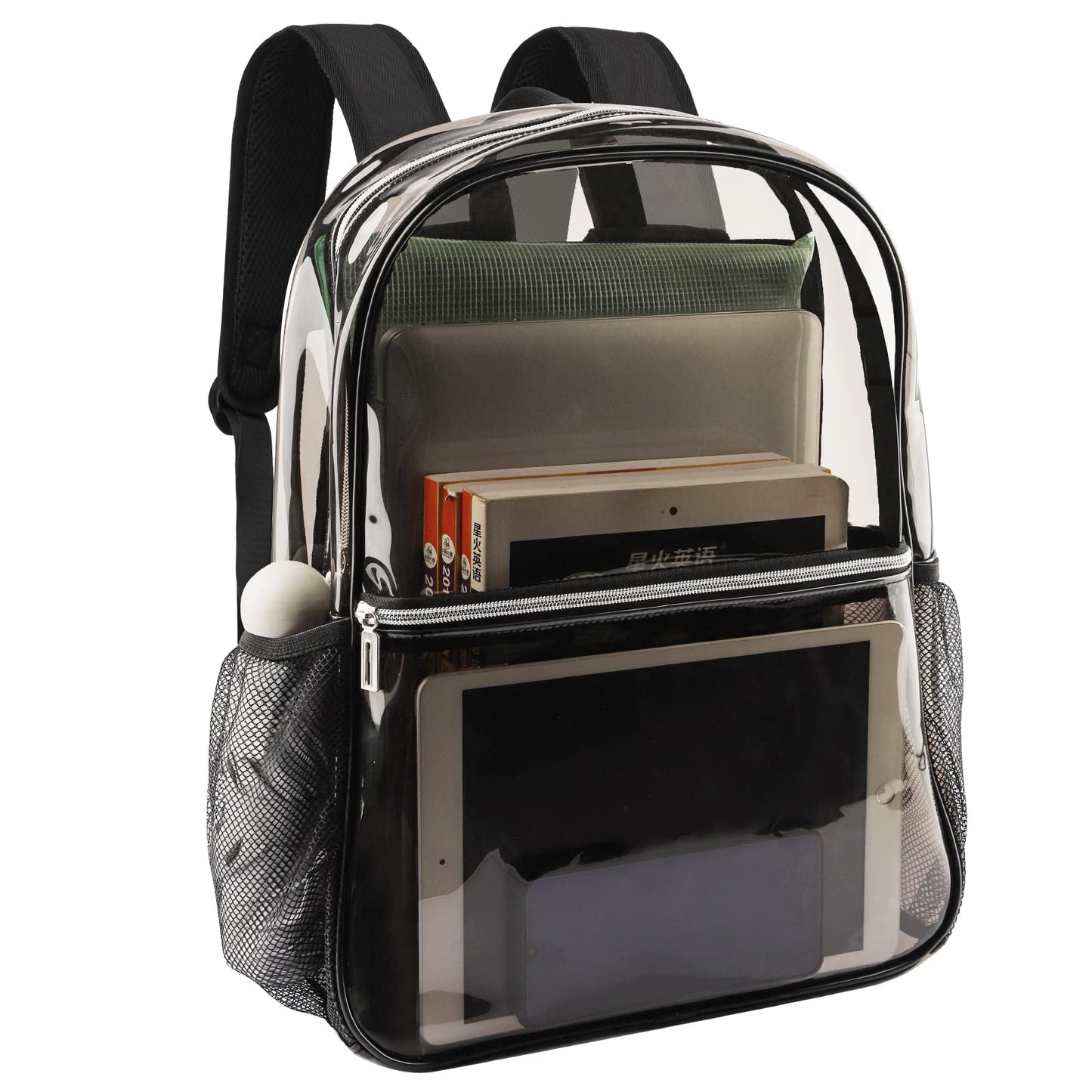 Neurora Clear Backpack Heavy Duty TPU, 17.2 Inch Transparent Bookbag for School College Work Travel, Large See Through Backpack with Laptop Compartment, Reinforced Padded Straps, Black