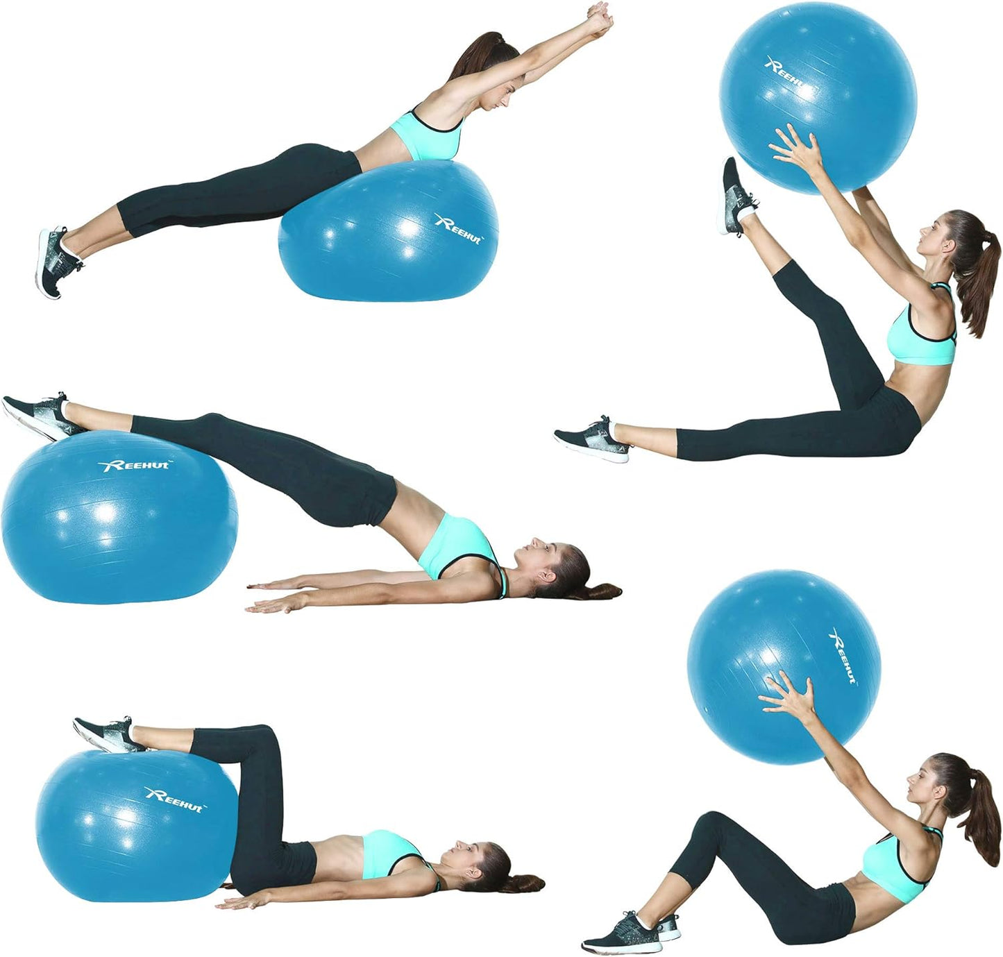 REEHUT Exercise Ball - Anti-Burst Yoga & Fitness Ball | Extra Thick Stability Ball for Home & Gym (55cm, 65cm, 75cm)