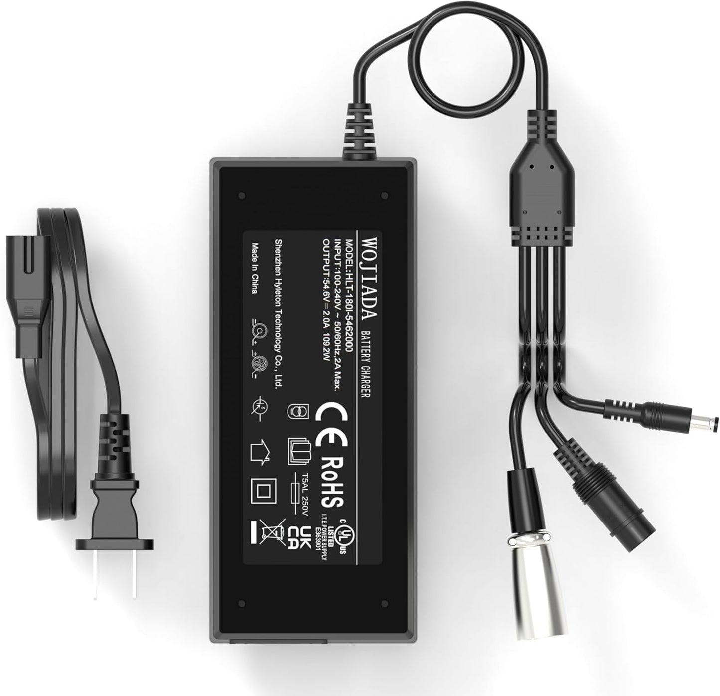 54.6V 2A Electric Ebike Charger - Versatile 3-Plug Design for 48V Battery Compatibility