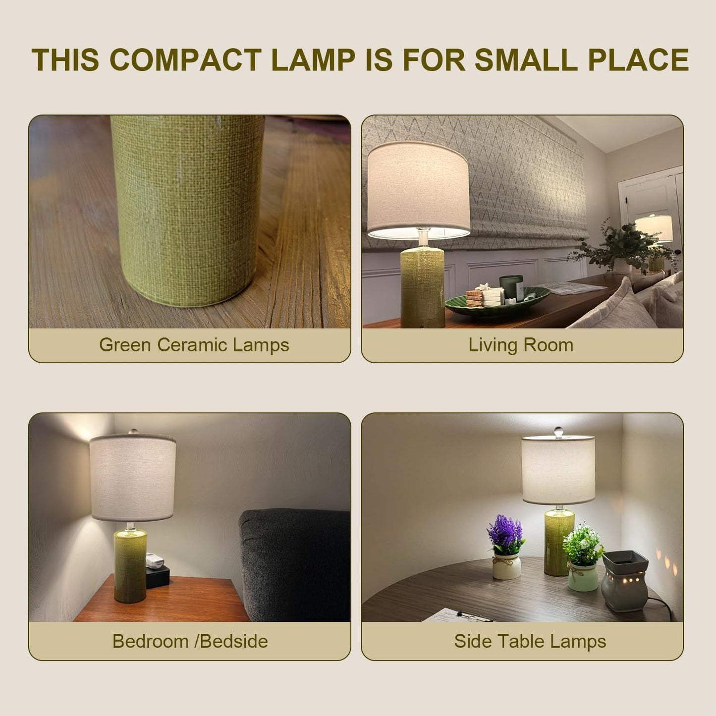 Modern Green Ceramic Table Lamp - 20.25” Nightstand & Bedside Lamp for Bedroom & Living Room