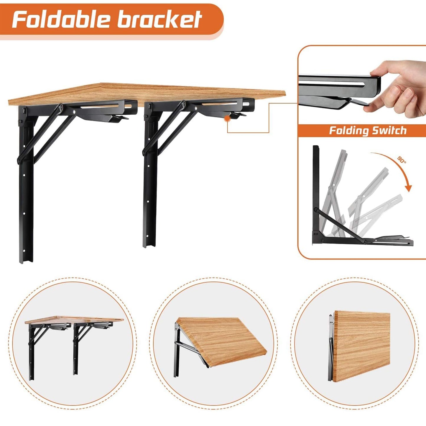 Ultrawall Folding Shelf Brackets, Heavy Duty Collapsible Shelf Bracket, 18 Inch Sturdy Table Brackets, Max Load 550lb, 4Pcs