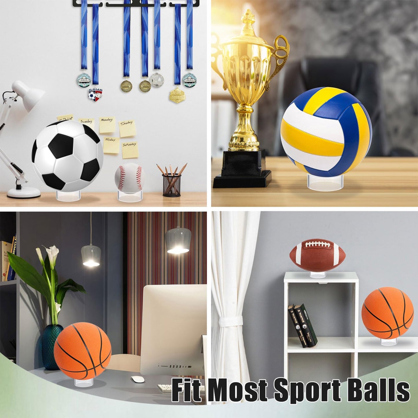 Hipiwe 6Pcs Ball Display Stands Sphere Hoder - Plastic Sport Ball Holder Clear Soccer Ball Display Rack Memorabilia Ball Display Ring Pedestal for Sphere Football Basketball Volleyball,2.6" D