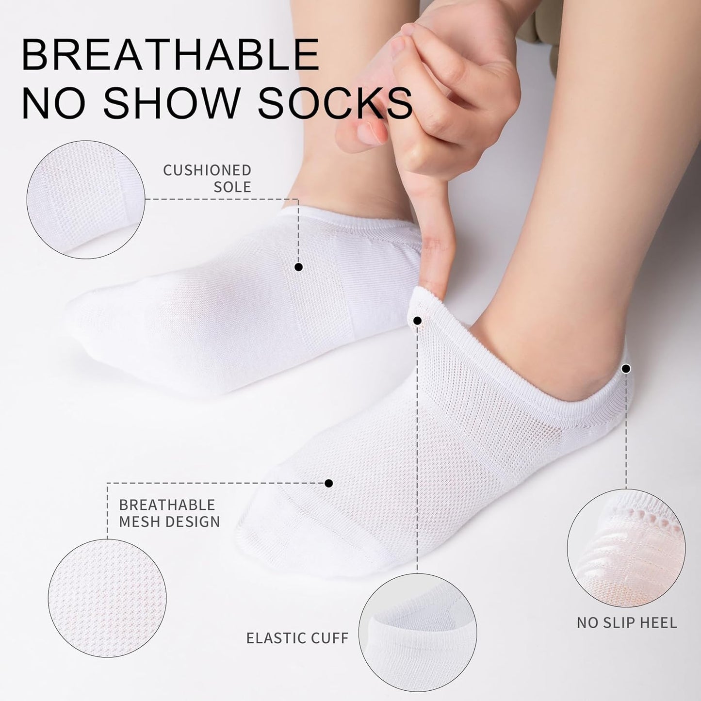 Time May Tell No-Show Socks - 8 Pairs of Non-Slip, Low-Cut Ankle Socks for Casual Running