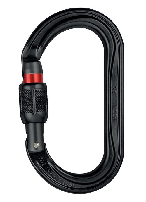 Petzl OK Oval Aluminum Carabiner (Symmetrical) - Black, Screw-Lock