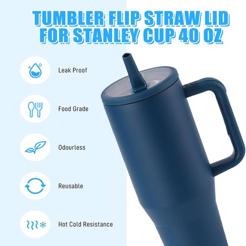 2Pcs 40 oz Replacement Tumbler Flip Straw Lid Compatible with Stanley Cup 40oz Tumbler,121 color combinations,Stanley Flip Straw Lid No odour and leak-proof (Denim blue+Denim blue)