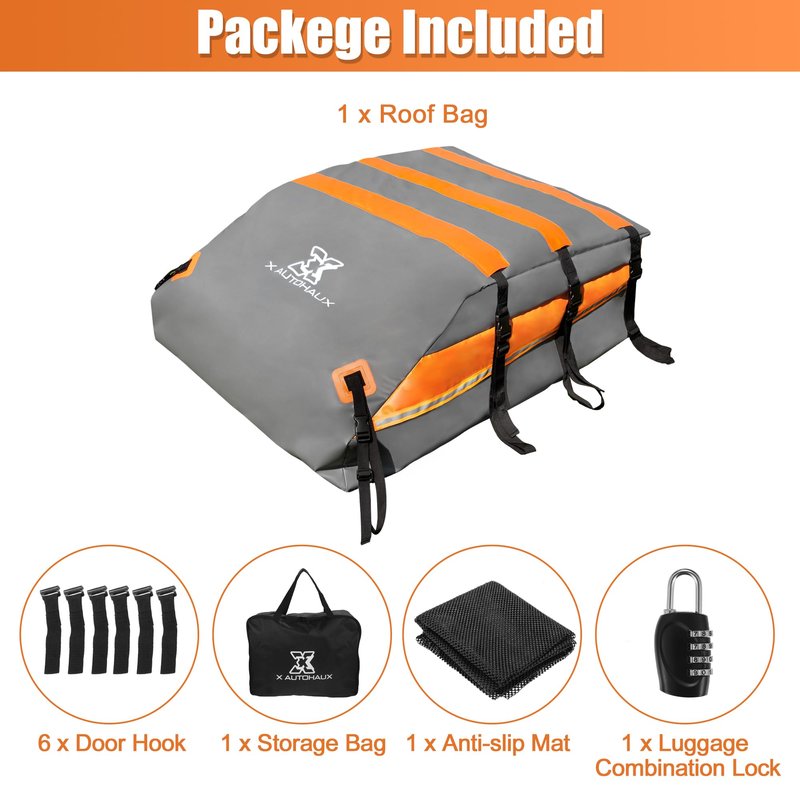 X AUTOHAUX 1000D PVC Waterproof Car Roof Bag Rooftop Cargo Carrier Bag Waterproof Luggage Carriers for Cars with or without Rack Anti-Slip Mat 6 Door Hooks Set - 20 Cubic Feet