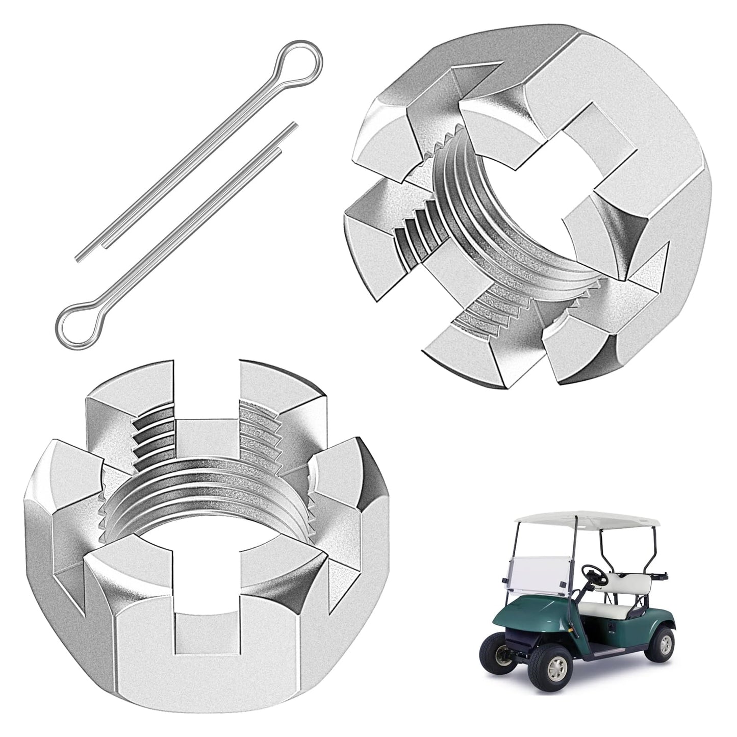 CartClan 2 Set EZGO TXT Golf Cart Slotted Nut & Pinning 1976-2013 Replacement Part 5/8-1815483-G1/612928 3010387-G1