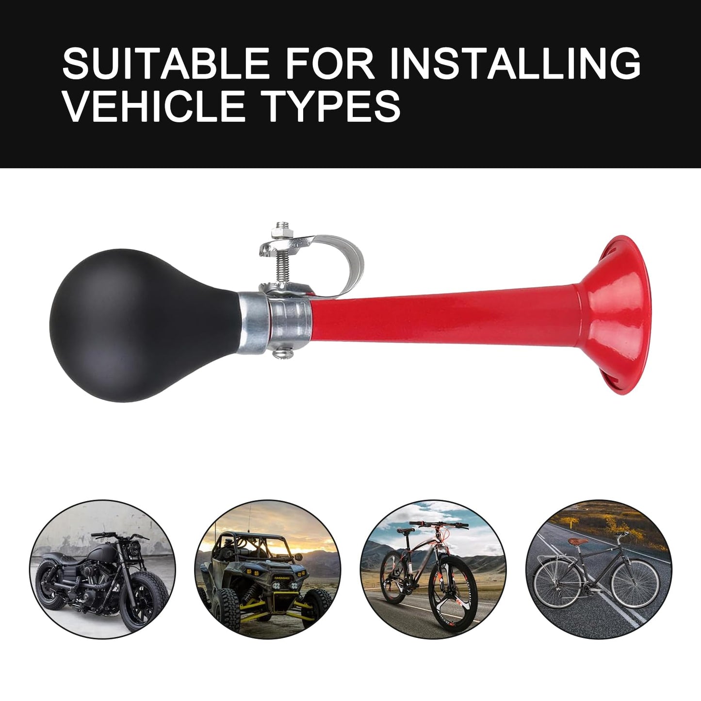 getfay Pack-1 Air Horn with Squeeze Ball, 7.87" x 2.16" Metal Horn Cycling Bell, Cycling Equipment Accessories, Universal for Most Bicycles, Mountain Bike (Red)