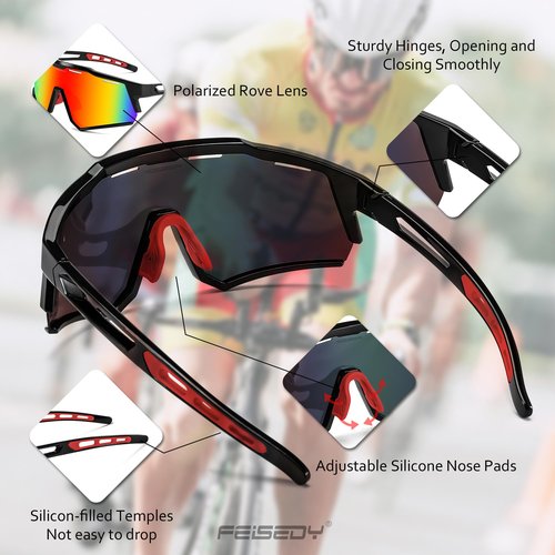 FEISEDY Polarized Sports Sunglasses for Men Women,Teens Baseball Tennis Sunglasses, TR90 Cycling Glasses B4151