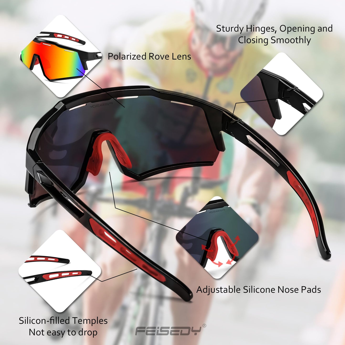 FEISEDY Polarized Sports Sunglasses for Men Women,Teens Baseball Tennis Sunglasses, TR90 Cycling Glasses B4151