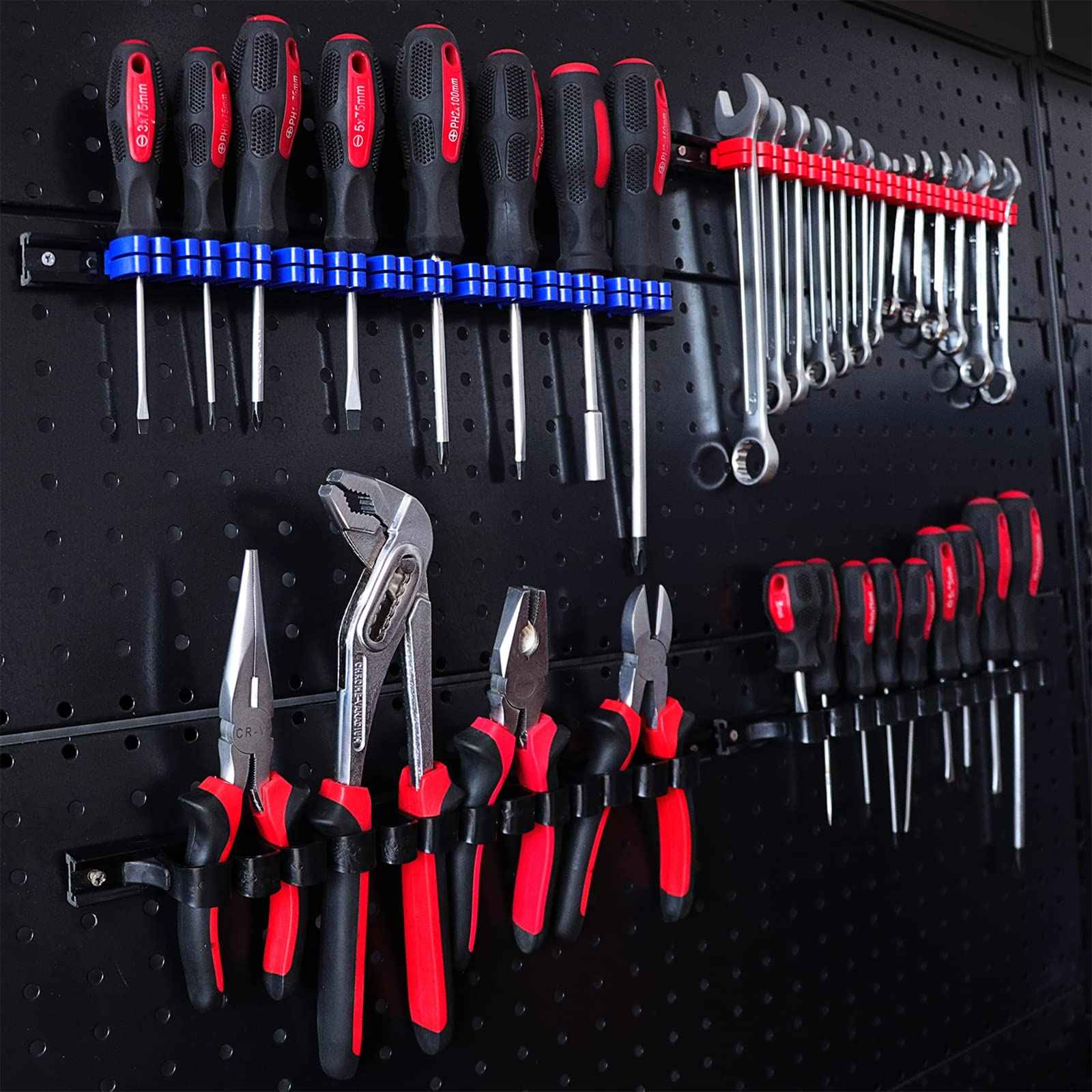EMENTOL 10 PCS Screwdriver/Wrench Organizer, Plastic Rail Wrench Hanger, Hand Tool Holder, Perfect for Organize