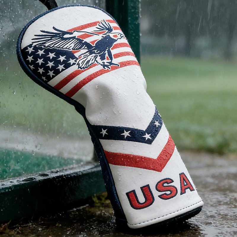 GOOACTION USA Eagle Golf Fairway Wood Head Cover, American Stars Stripes Flag Pattern PU Leather Protector | Waterproof & Fits 3/5 Woods for On-Course Protection
