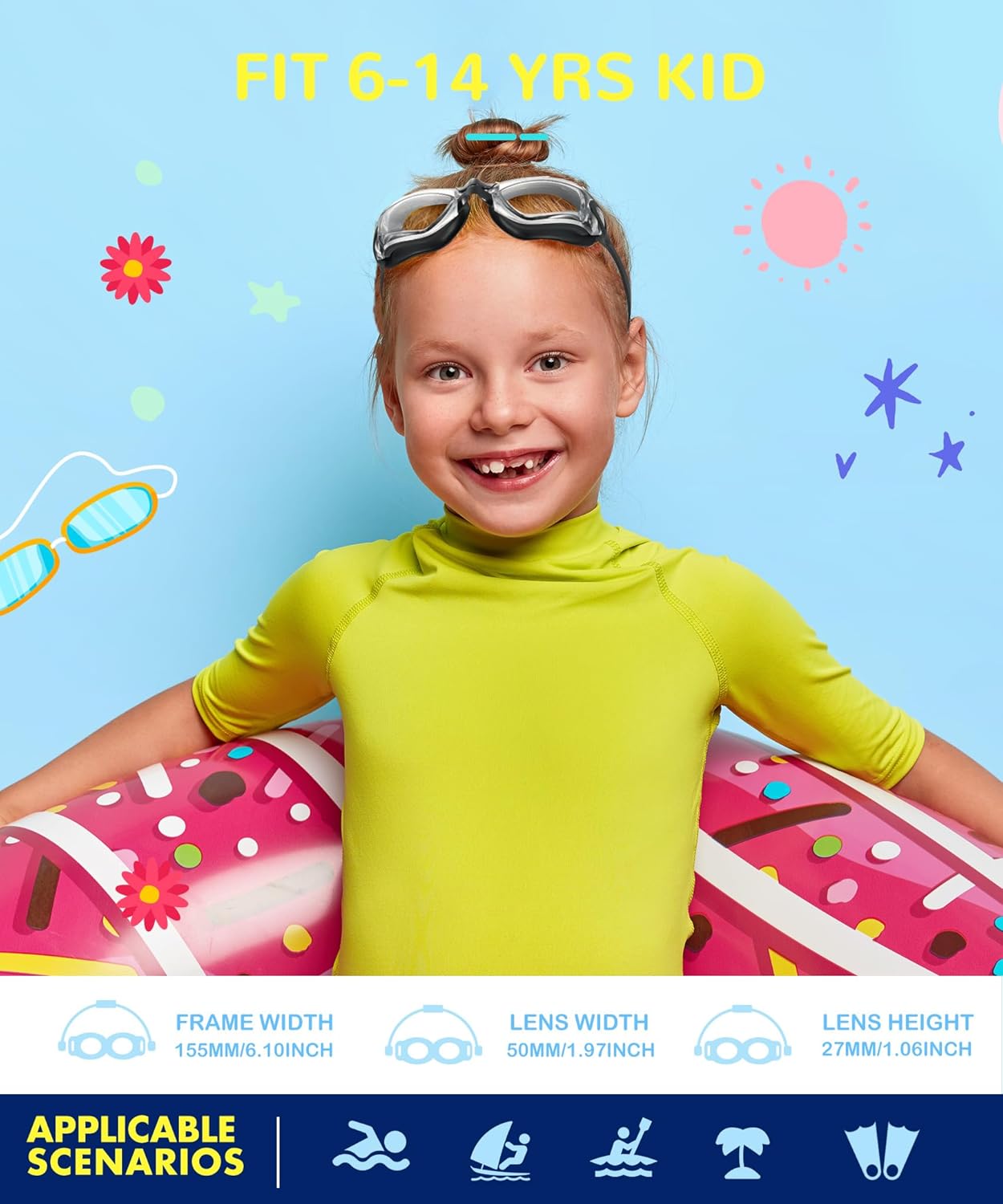 NSSIW Kids Swimming Goggles - Anti-Fog UV400 Protection | No Leak Design for Ages 6-14, 3 Pack