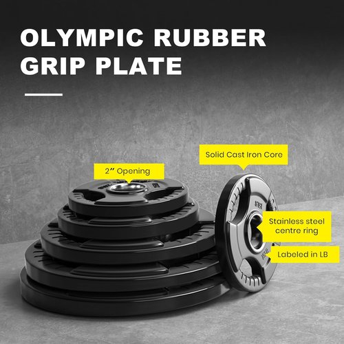 LIONSCOOL Olympic Grip Weight Plates - Solid Cast Iron for Strength Training | 2-Inch, 2.5-45LB Options
