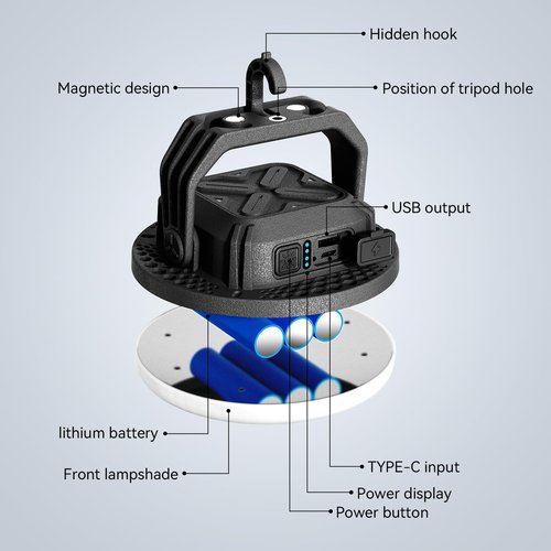 VAVOFO 4000LM 15,000mAh LED Camping Lantern Rechargeable, 3 Lighting Modes, 180LEDs ,Portable Tent Light with Magnet, IP65 Waterproof Hanging Light for Emergencies, Power Outages ,Hurricane(Blcak)