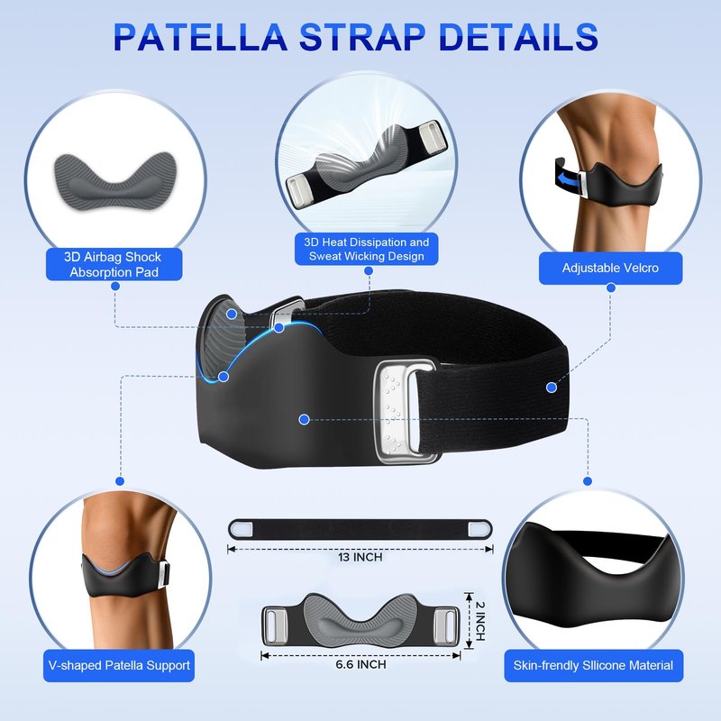 YICYC Silicone Patellar Tendon Support Strap 2 Pack, Adjustable Non-Slip Patella Band Stabilizer Knee Brace for Running, Hiking, Jumpers Knee, Tendonitis, Basketball, Volleyball, Squats
