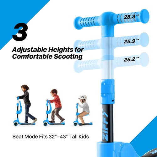 JOVA ZIFFY 2-in-1 Toddler Scooter - Foldable Light-Up Design for Kids 3-12 | Adjustable Height, Anti-Slip Deck