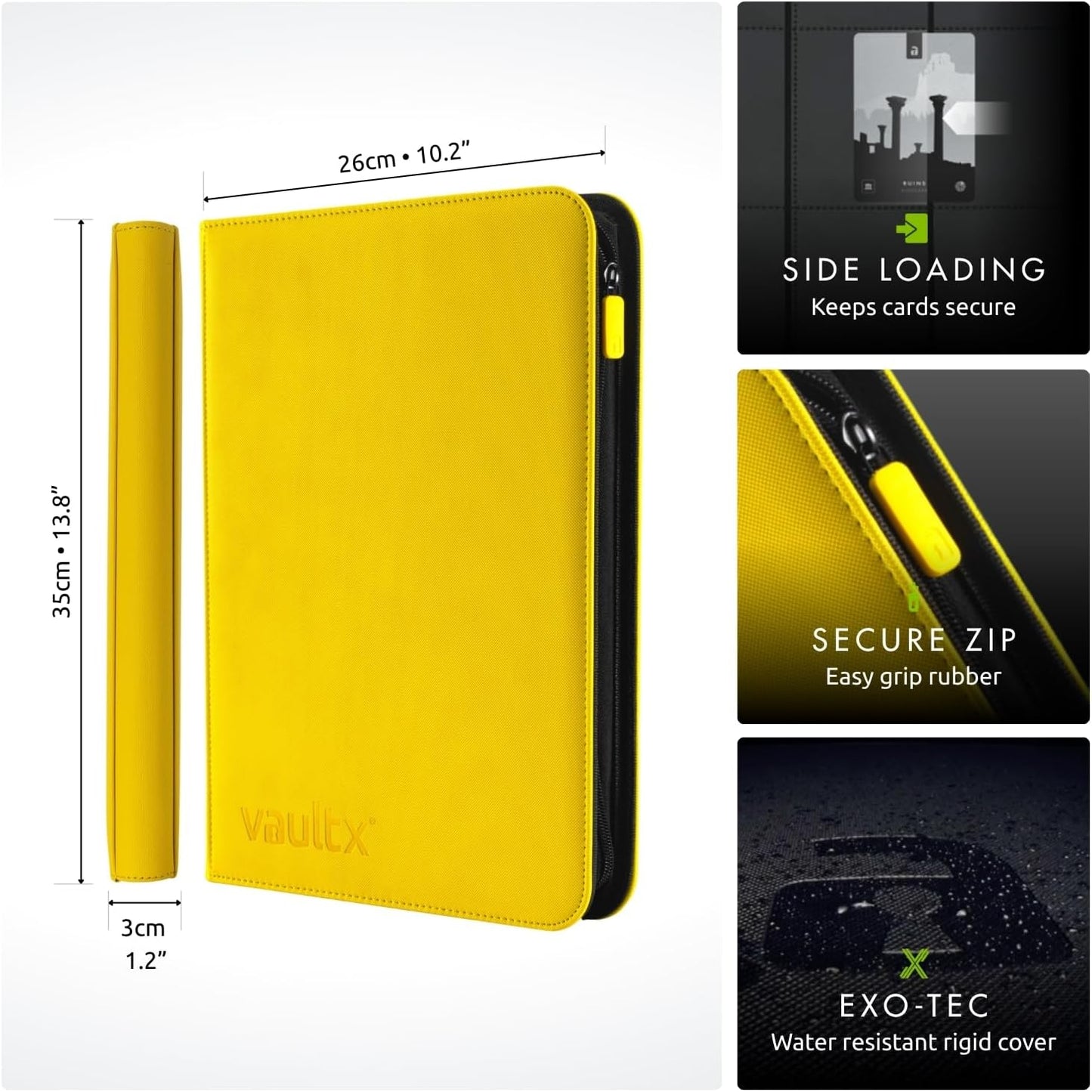 Vault X 9 Pocket Trading Card Zip Binder - Premium Exo-Tec Material, Holds 360 Cards, Yellow
