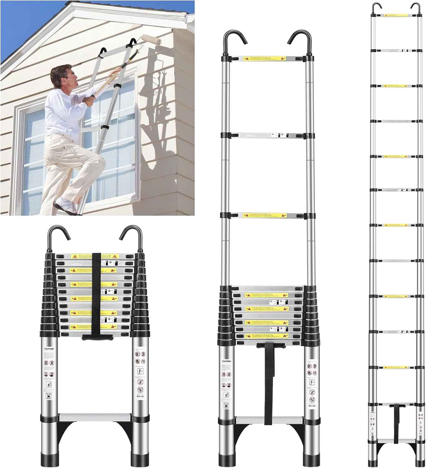 8.5 FT Telescoping Ladder - Lightweight Aluminum Extension Ladder with Stabilizers for Home & RV Travel