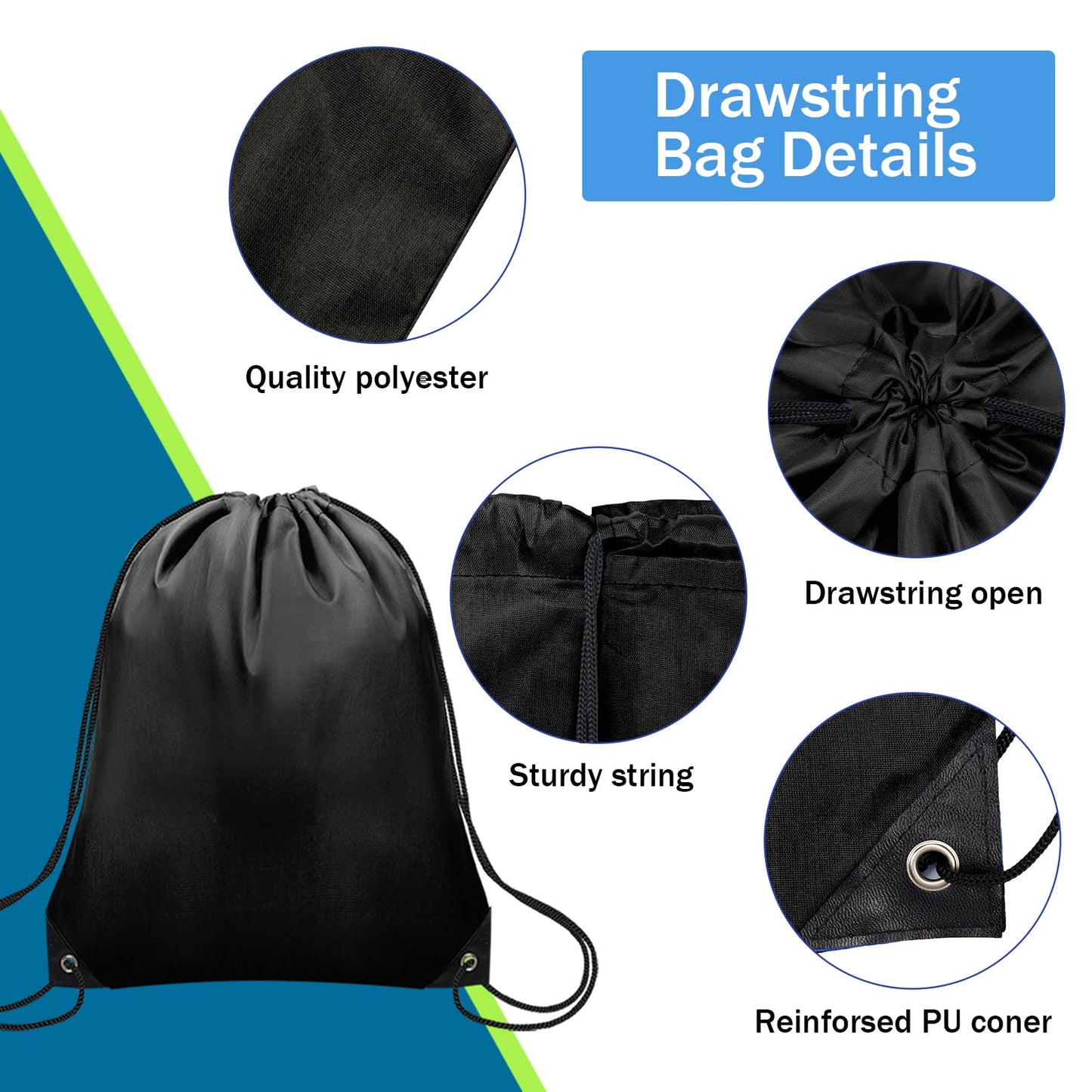 Grneric 4Pcs Drawstring Bags Bulk, Drawstring Backpack Polyester String Bag Cinch Bag for Gym Yoga Sports Party Short Trip （Black&White）