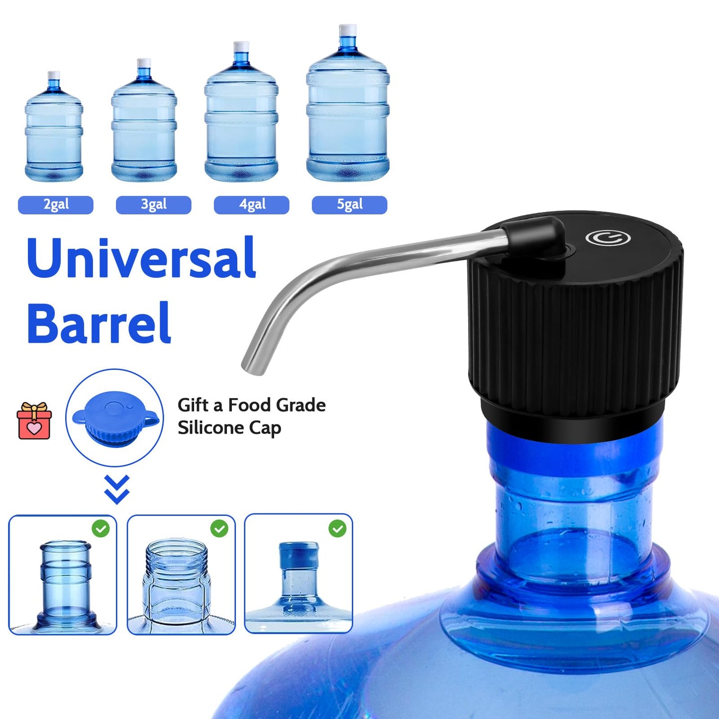 Yolleach Camping Water Dispenser for 5 Gallon Bottle,Portable USB Charging Electric Water Bottle Pump,Universal Micro Drinking Water Jug Pump,3-5 Gallon Automatic Water Dispenser with Silicone Cap