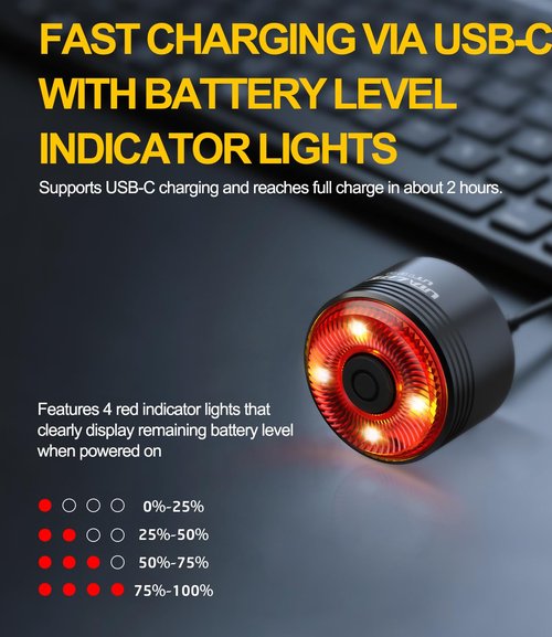 Bike Tail Light with Auto Sensors, Brake Alert Display, 5 Modes, IPX6 Waterproof, Quick Release Mount