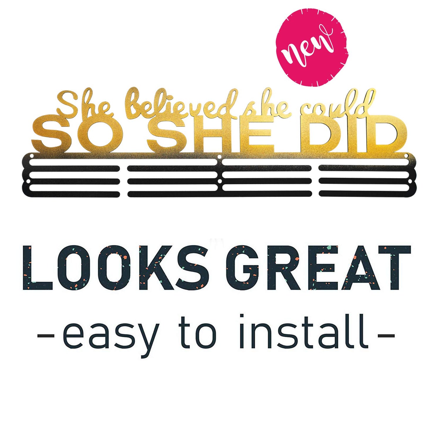 Miayork She Believed she Could so she did Medal Holder Display Hanger Rack Frame for Sport Race Runner-Sturdy Metal Over 60 Medals Easy to Install Easy use