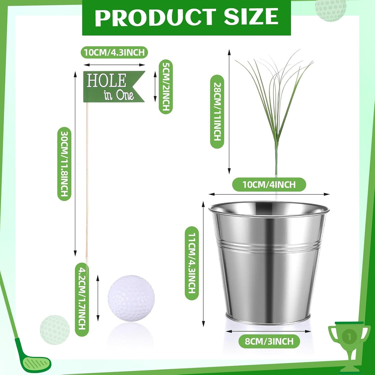 Soulchen Golf Party Table Decorations Kit - 6 Iron Buckets, 12 Mini Golf Balls & 6 Flags | Classic Sports Theme