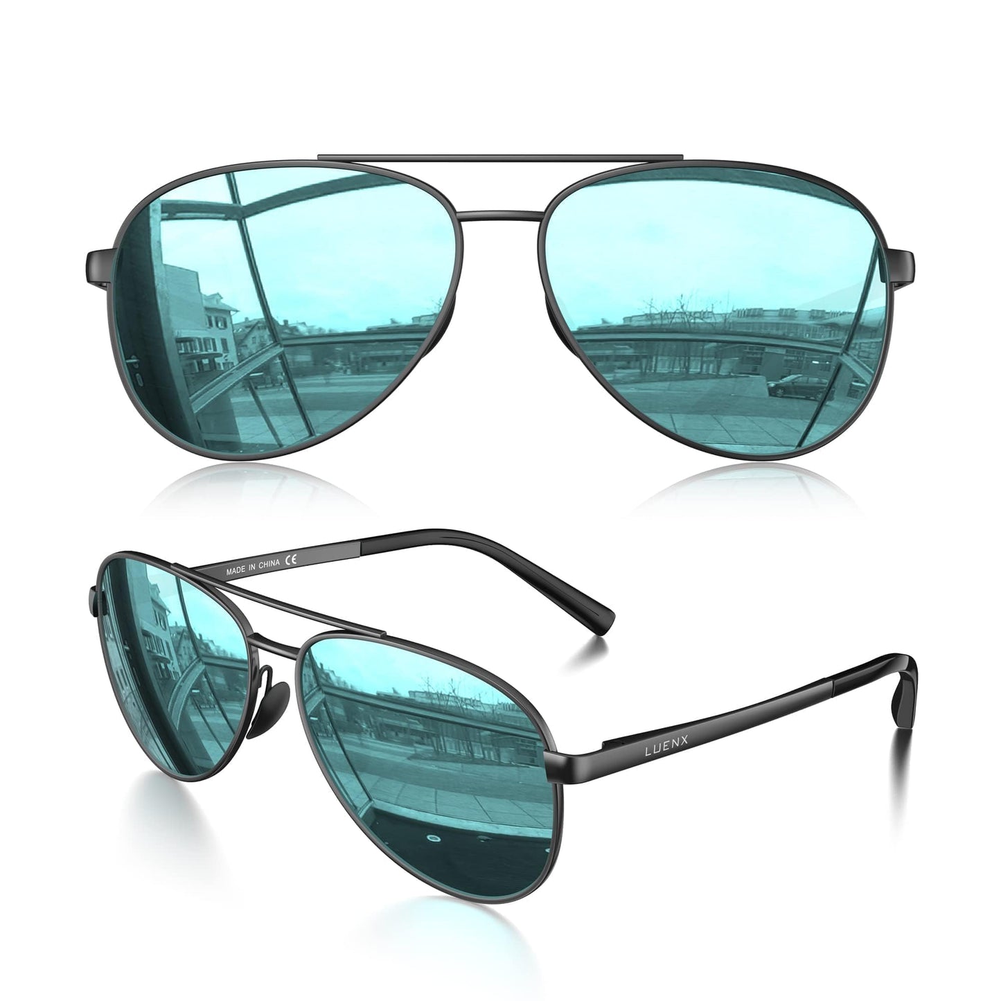 LUENX Aviator Sunglasses for Men Women Polarized - UV400 Protection, Stylish Shades, Driving, Outdoor Activities 59MM(Light Blue)