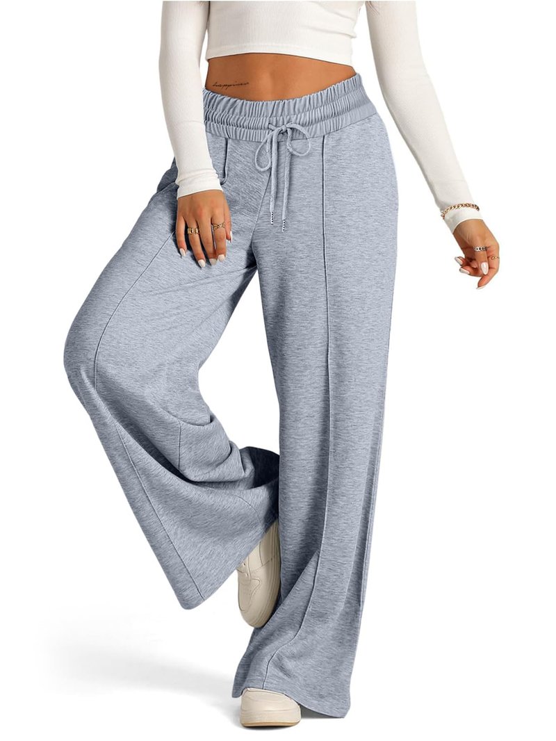 SOFIA'S CHOICE Women's High Waist Drawstring Sweatpants with Pockets Loose Straight Leg Lounge Pant Grey-N Large
